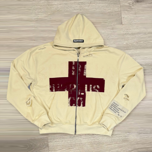 Sapphirestyle Casual ripped red cross sweatshirt